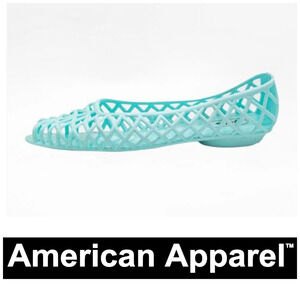 American L.A. Apparel Sz 6 Mint Jelly Peep Toe Flats Opaque Retro 1980's